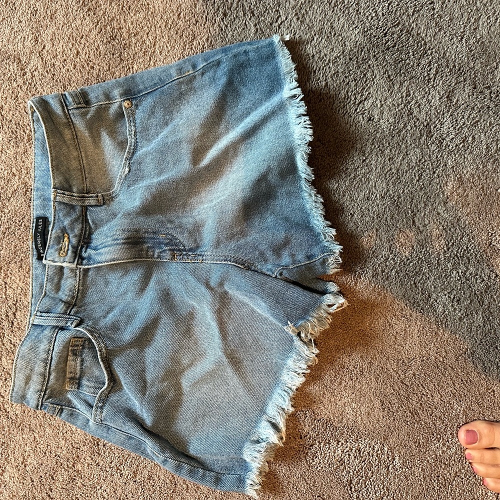 Sincerely Jules Blue Frayed Jean Shorts